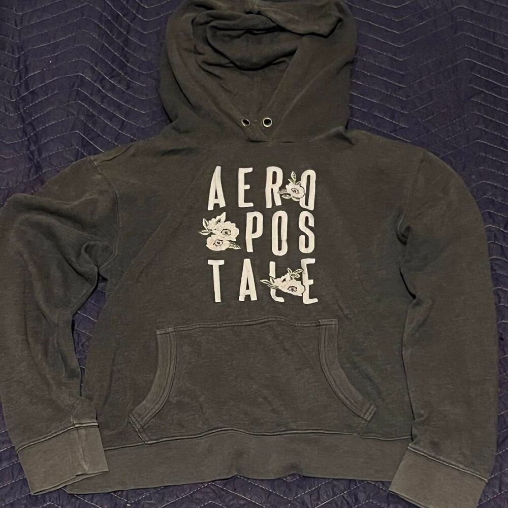 Aeropostale Women's Grey and Black Hoodie